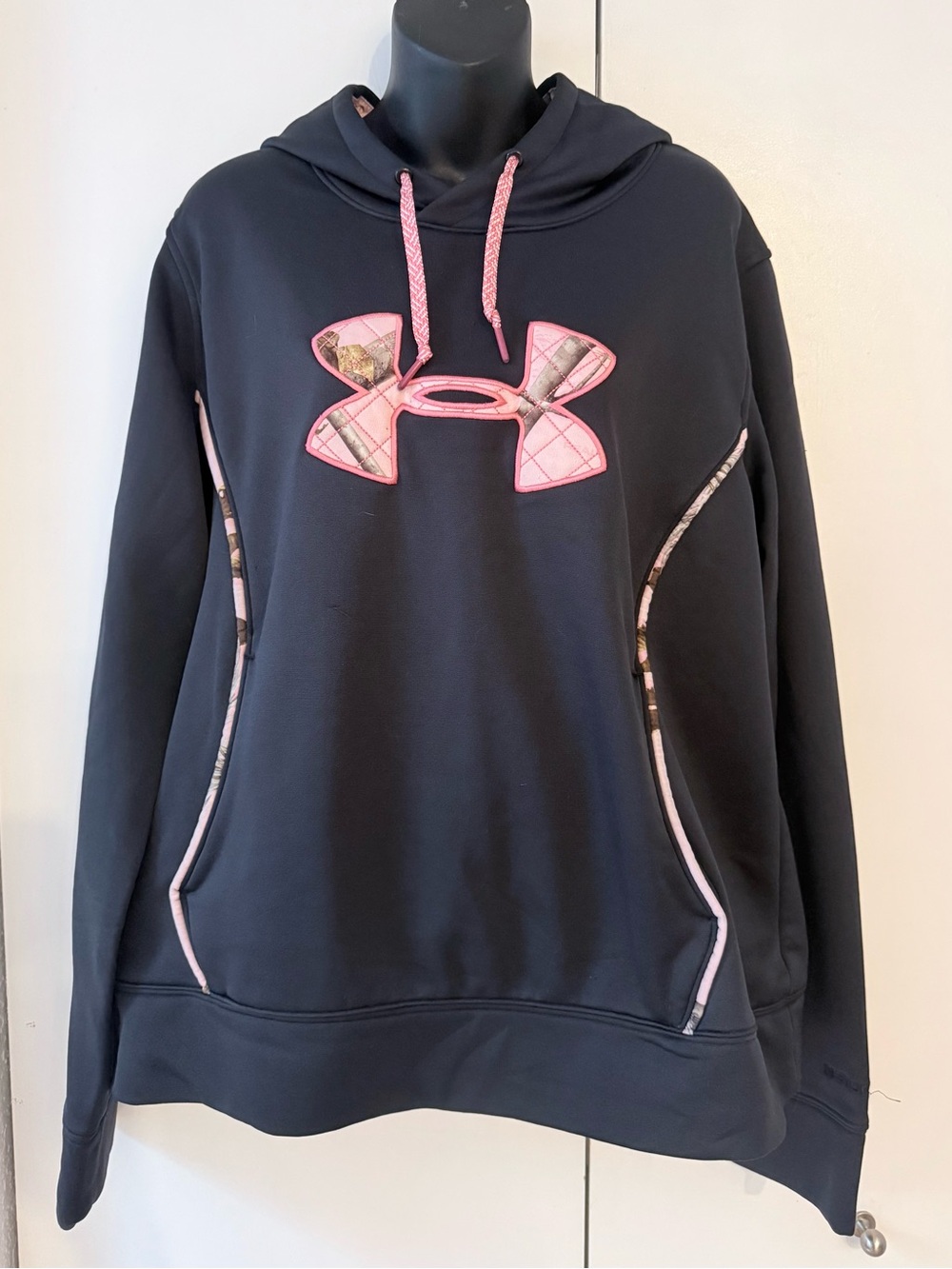 Under Armour Black Hoodie Sweatshirt with Pink Logo Accents